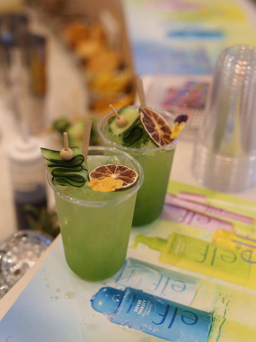 Colorful drinks at an event table